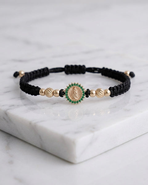 BRAZALETE VIRGEN GUADALUPE VERDE ESM HILO NEGRO
