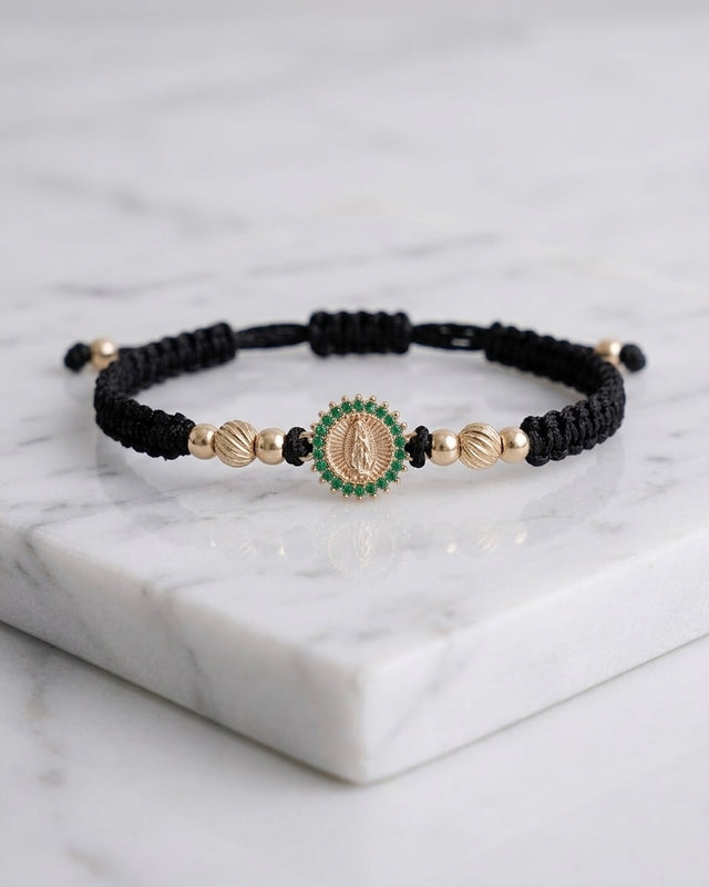 BRAZALETE VIRGEN GUADALUPE VERDE ESM HILO NEGRO