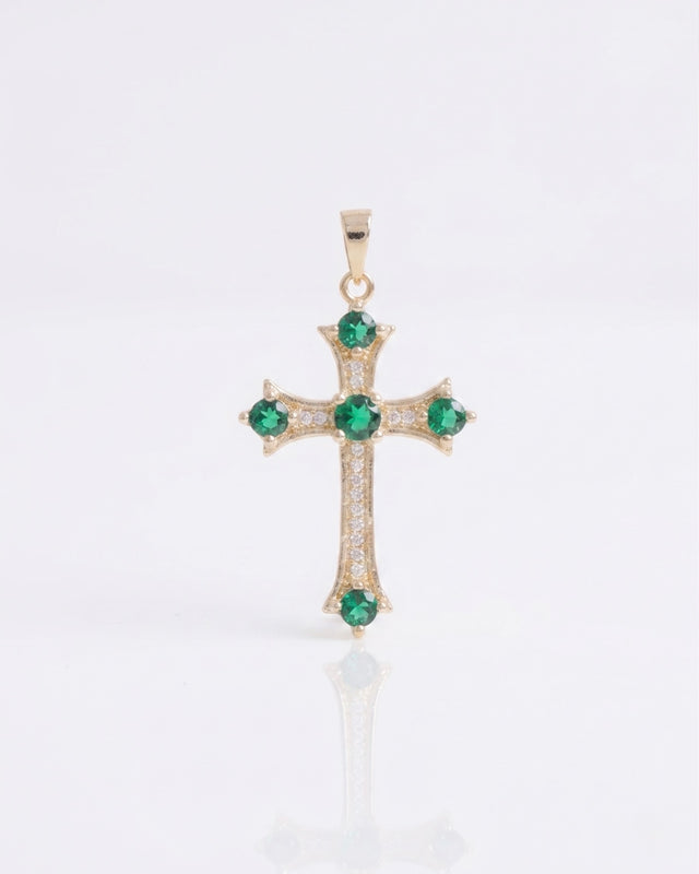 DIJE CRUZ TEMPLARIO VERDE ESMERALDA 3CM