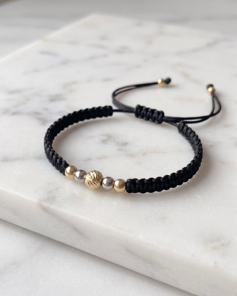 BRAZALETE 2 TONOS CON BALIN DIAMANTADO NEGRO