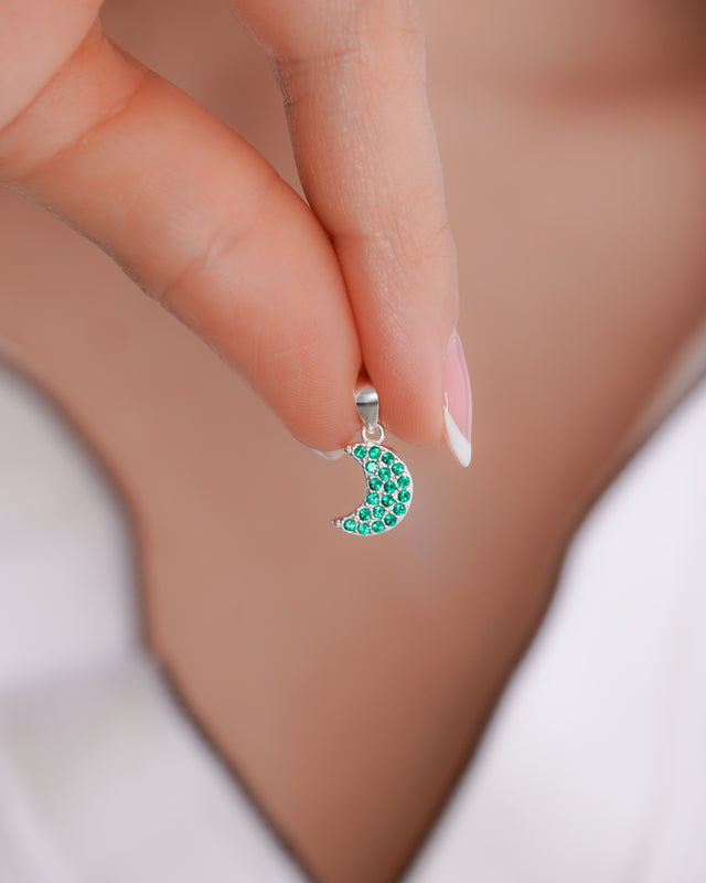 DIJE LUNA CIRCONIAS VERDE ESM 1CM PLATA ITA
