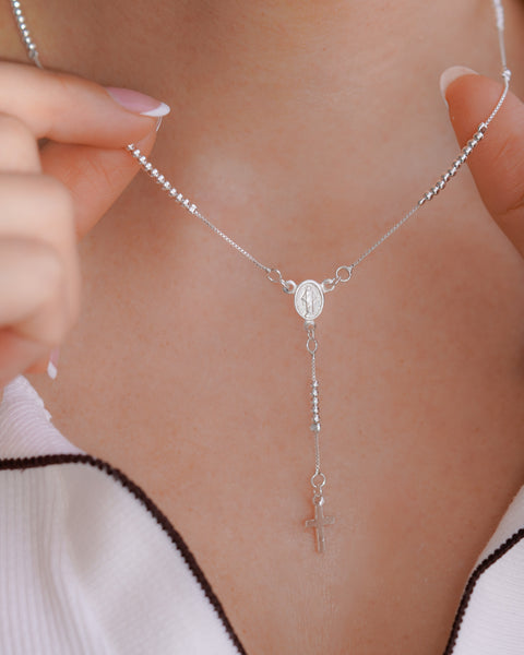 ROSARIO VIRGEN MILAGROSA 2MM 45CM PLATA ITA