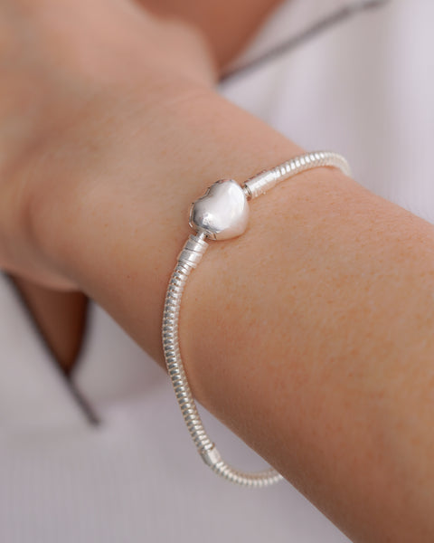 BRAZALETE CORAZON TIPO PAND 17CM PLATA ITA