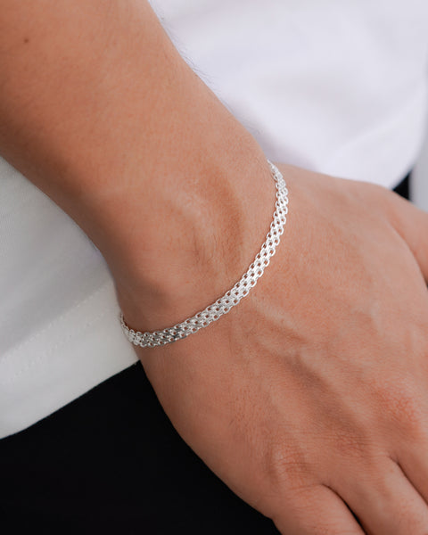 PULSERA TEJIDO CHINO DOBLE CARRIL 5MM 19CM PLATA ITA