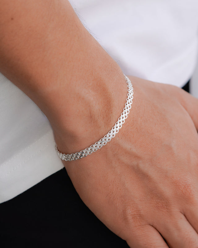 PULSERA TEJIDO CHINO DOBLE CARRIL 5MM 19CM PLATA ITA