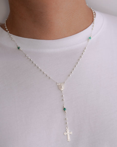 ROSARIO MURALLA ESMERALDA 3MM 50CM PLATA ITA