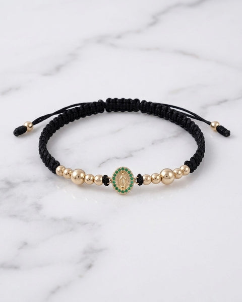 BRAZALETE VIRGEN MILAGROSA VERDE ESM HILO NEGRO