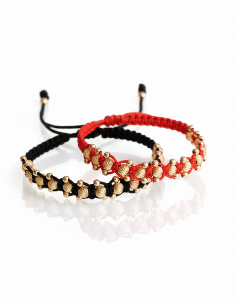 SET BRAZALETE TRENZA ROJO Y NEGRO