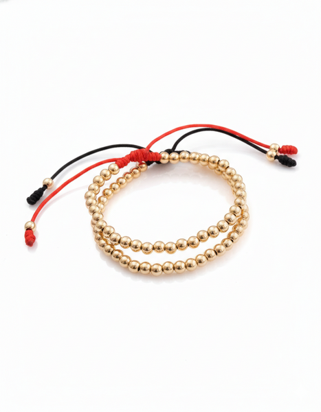 SET BRAZALETE FULL BALINES 4MM DORADO ROJO Y NEGRO