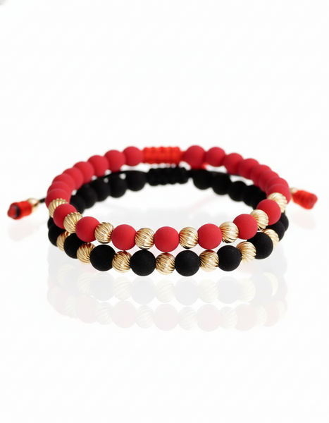 SET BRAZALETE MILANO 5MM ROJO Y NEGRO