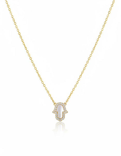 COLLAR PLATA L MANO HAMSA LUZ 45+5CM