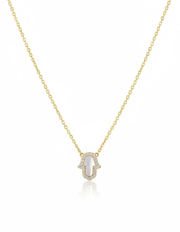 COLLAR PLATA L MANO HAMSA LUZ 45+5CM