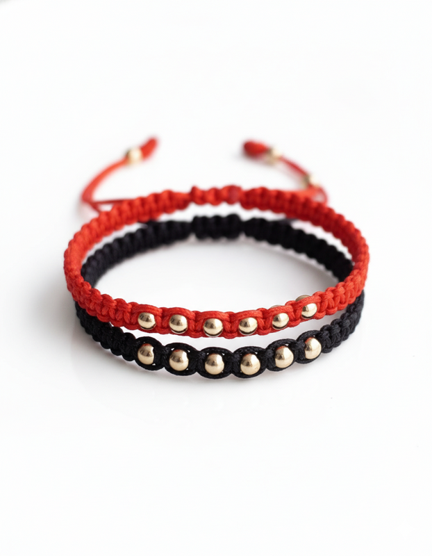 SET BRAZALETE ICONO 4MM MACRAME NEGRO Y ROJO