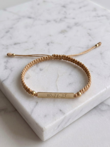 BRAZALETE TEJIDO 4MM BEIGE PLACA BARRA