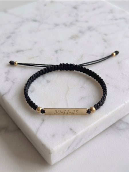 BRAZALETE TEJIDO 4MM NEGRO PLACA BARRA
